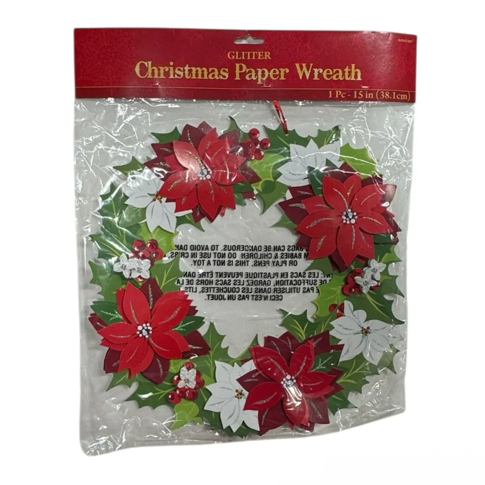 Amscan glitter Christmas paper wreath brand new in packaging, perfect condition!